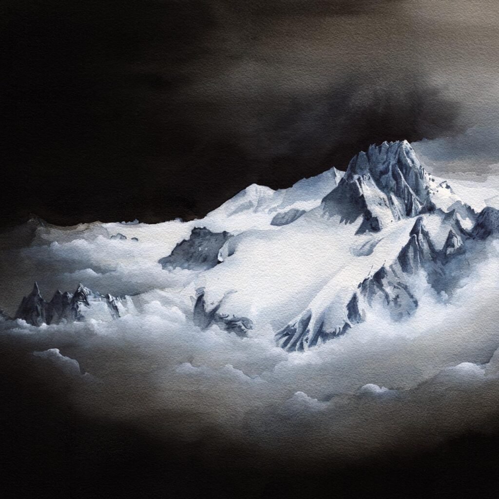 illustration à l'aquarelle représentant l'aiguille de triolet située dans la massif du mont blanc