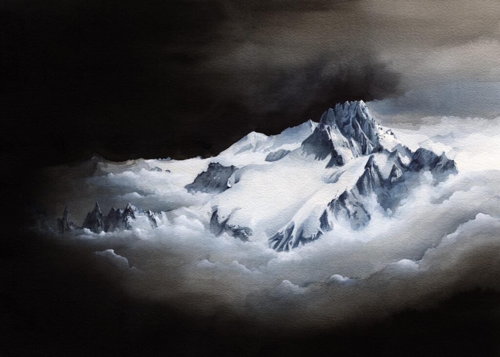 illustration à l'aquarelle représentant l'aiguille de triolet située dans la massif du mont blanc