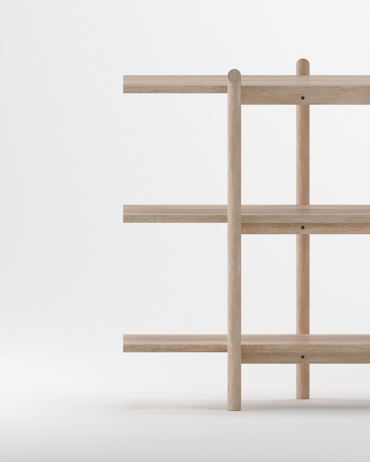 pilotis est une gamme d'étagère design à monter soi-même et en chêne massif.