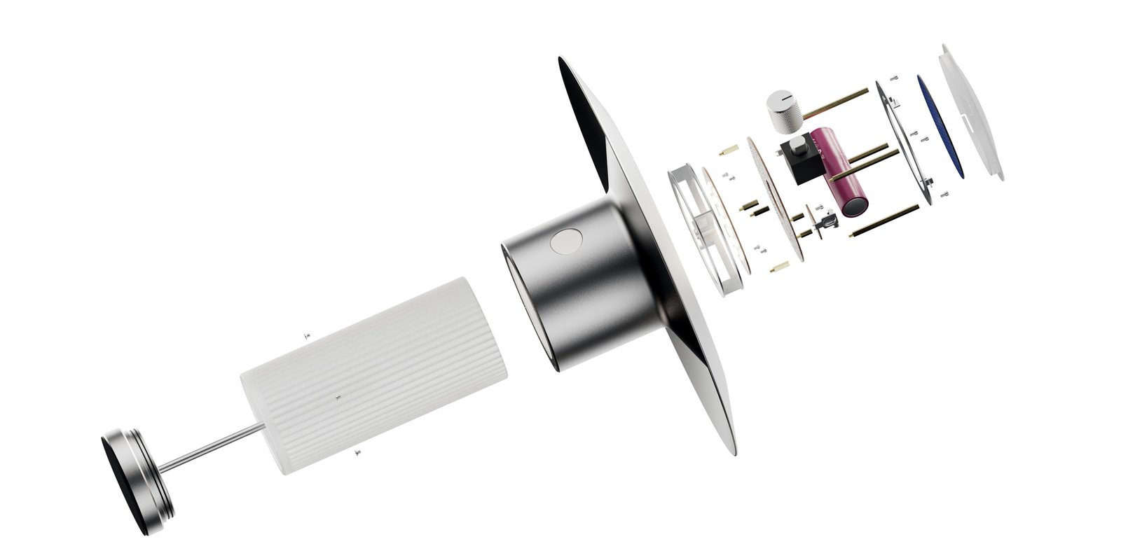 edwin 5 exploded view of edwin, rechargeable table lamp by alix videlier design studio.