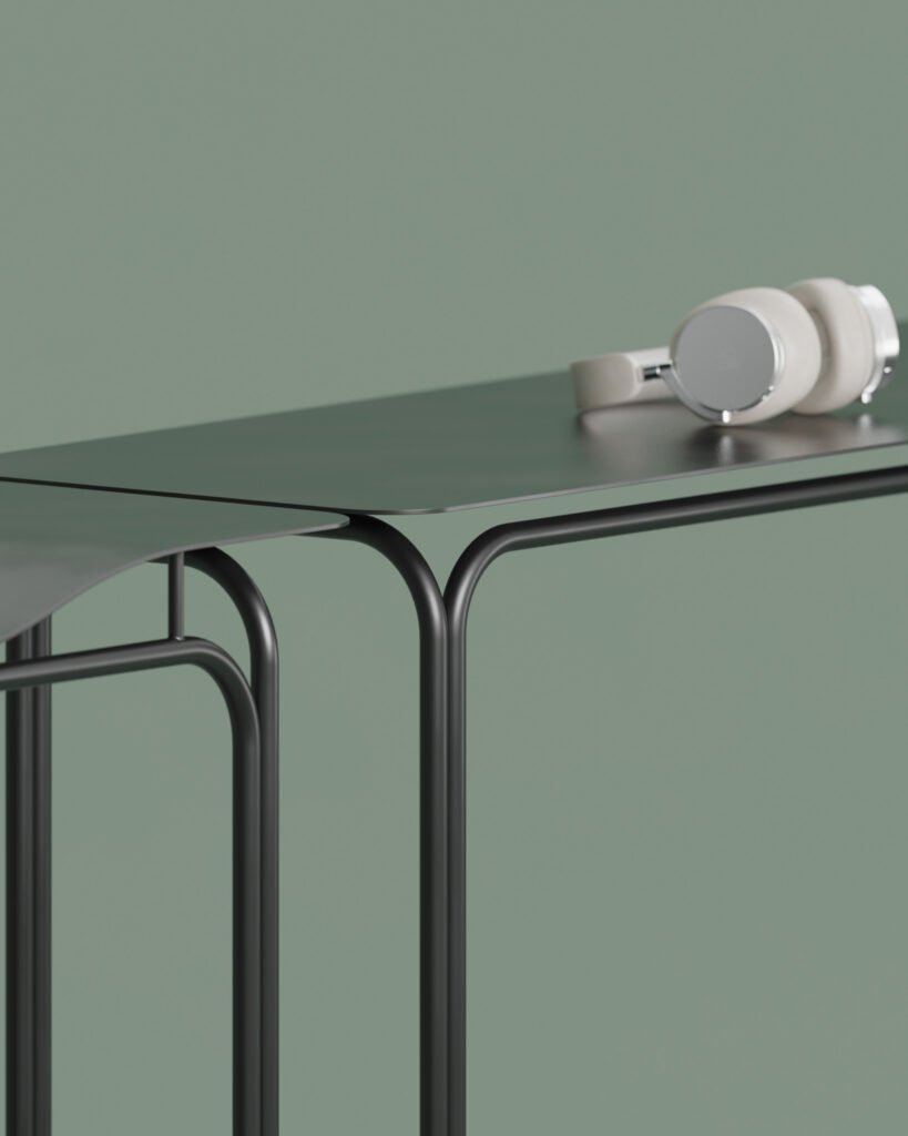 image montrant une vue de détail de plato, une collection de consoles inspirée par la coupe du massif jurassien.