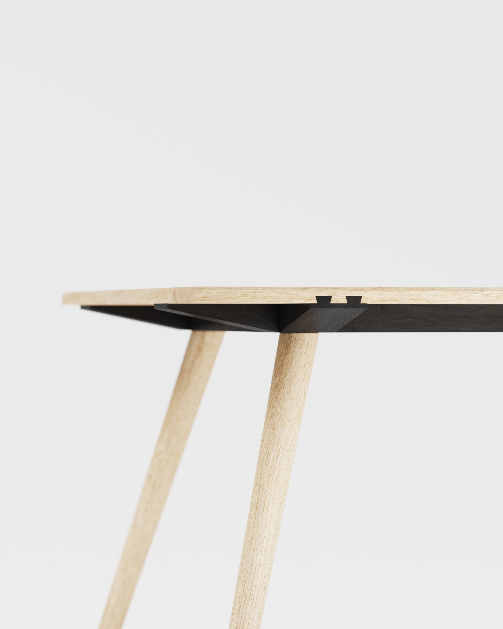Table 220v design alsacien contemporain en chêne massif, détail