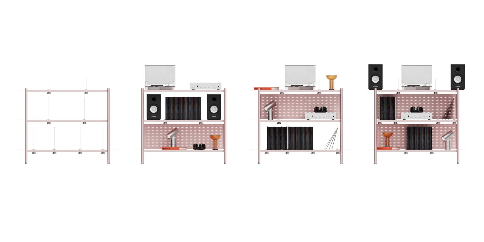 frise des différents agencement possible avec le meuble modulable lara par alix videlier design studio.