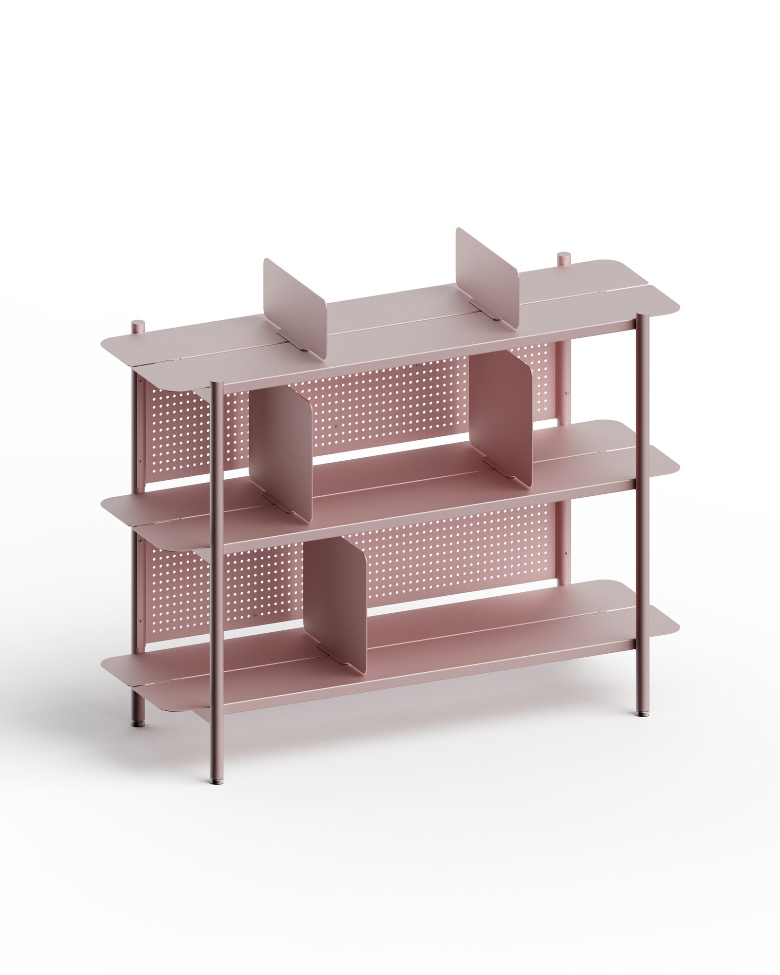 Meuble vinyle modulaire en acier thermolaqué Lara par Alix Videlier Design Studio. Console Hi-Fi haut de gamme sur un fond blanc de studio.