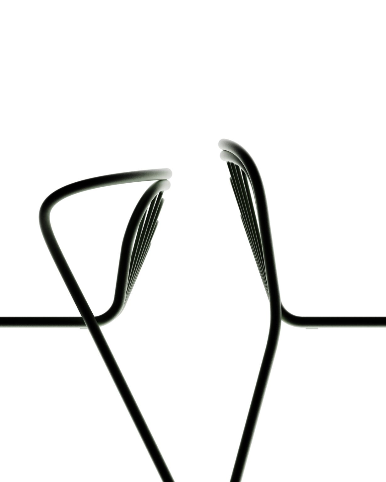 Chaise outdoor Plissée en tube et fils d'acier thermolaqué, détail studio — design Alix Videlier, inspiré du plissement anticlinal jurassien.
