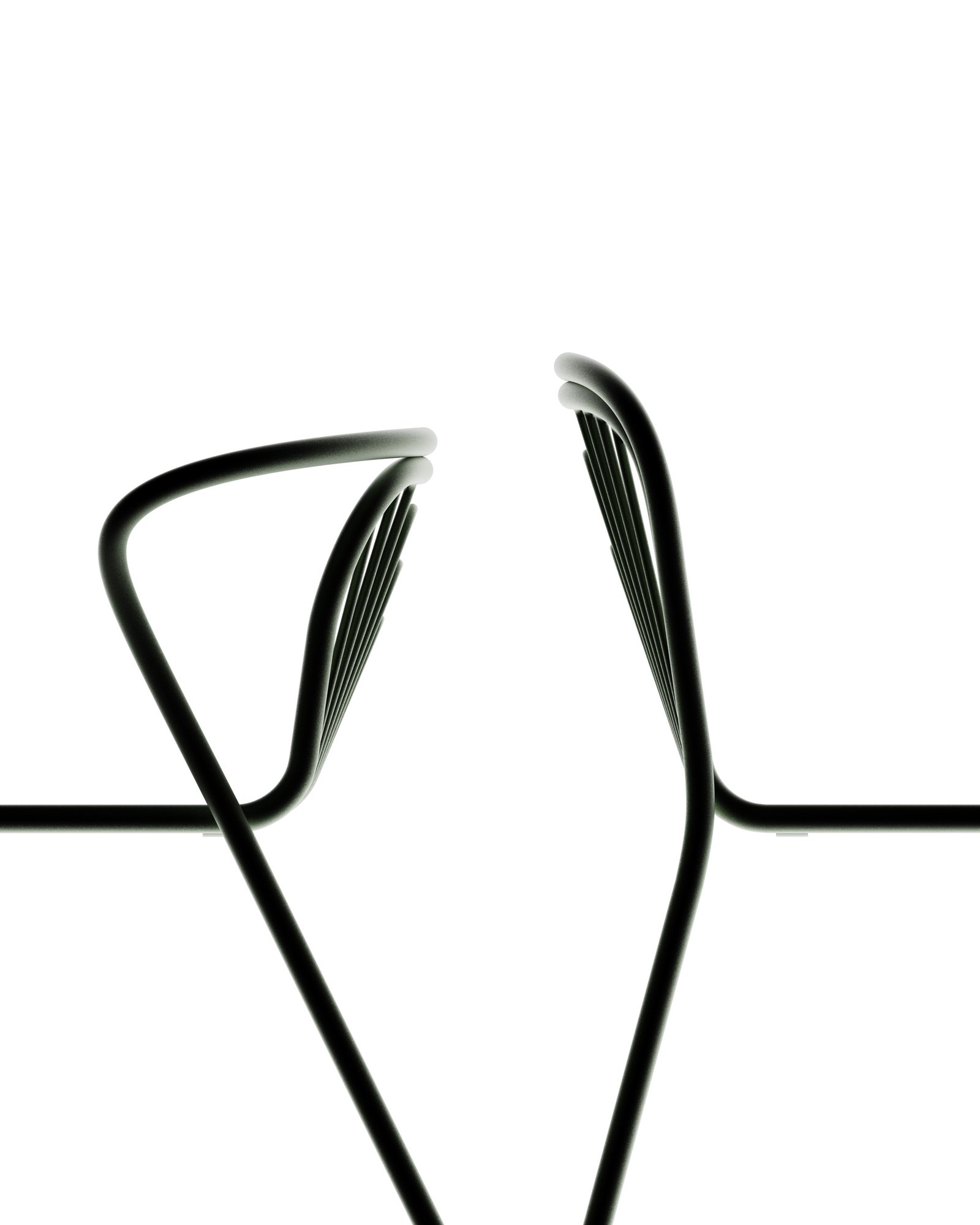 Chaise outdoor Plissée en tube et fils d'acier thermolaqué, détail studio — design Alix Videlier, inspiré du plissement anticlinal jurassien.