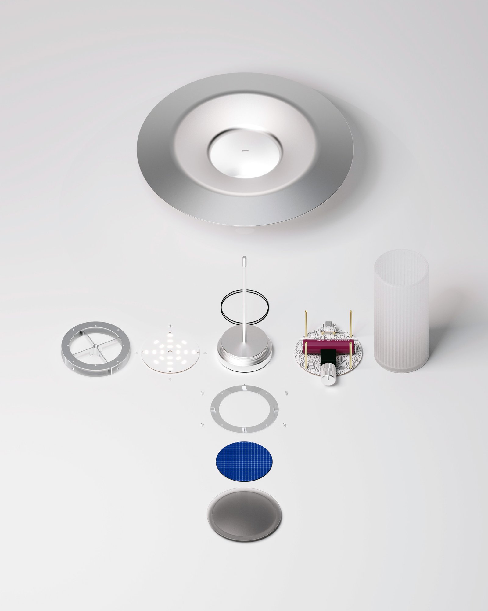 éclaté de la lampe edwin, projet de design du studio alix videlier.