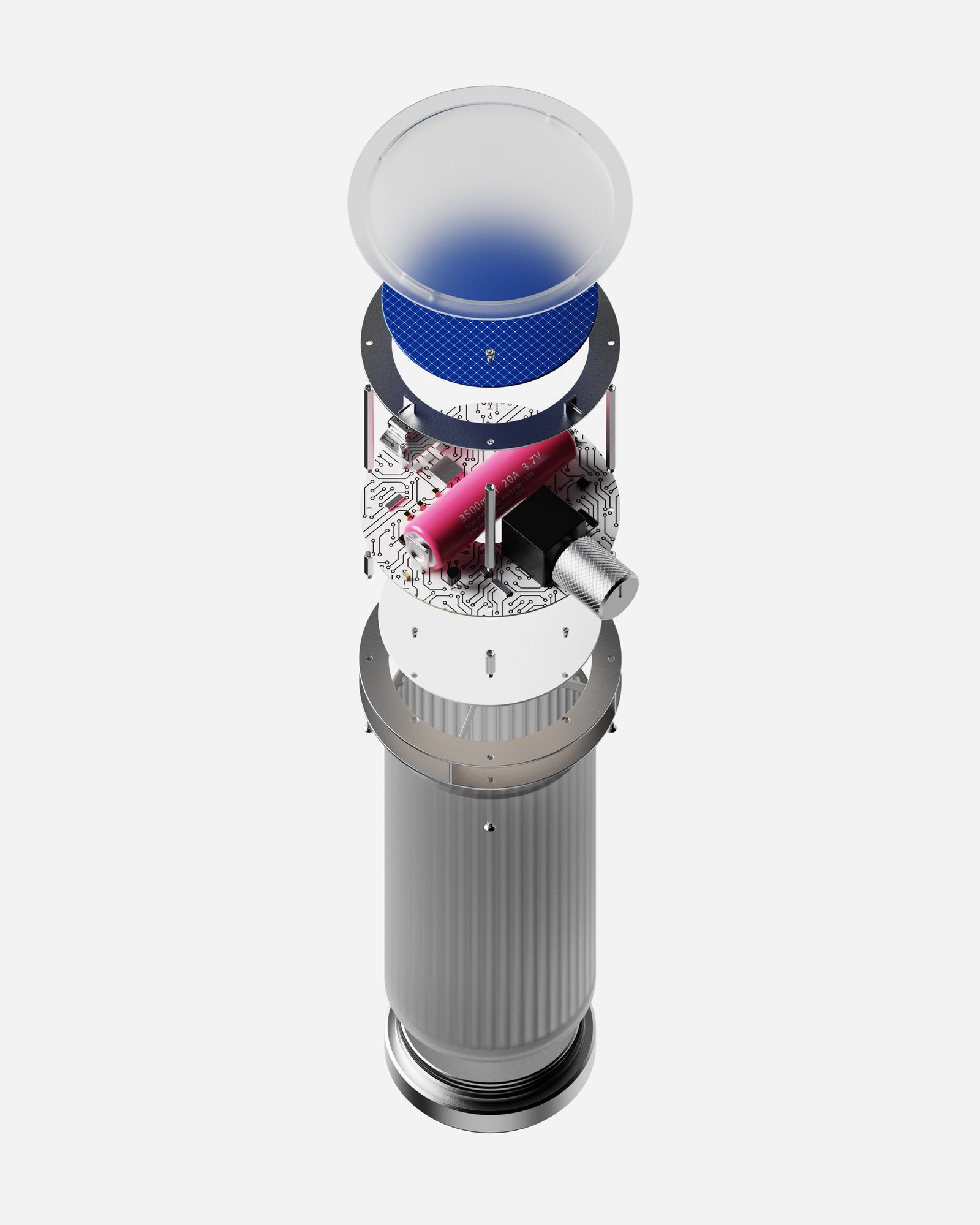 exploded view of edwin, rechargeable table lamp by alix videlier design studio.