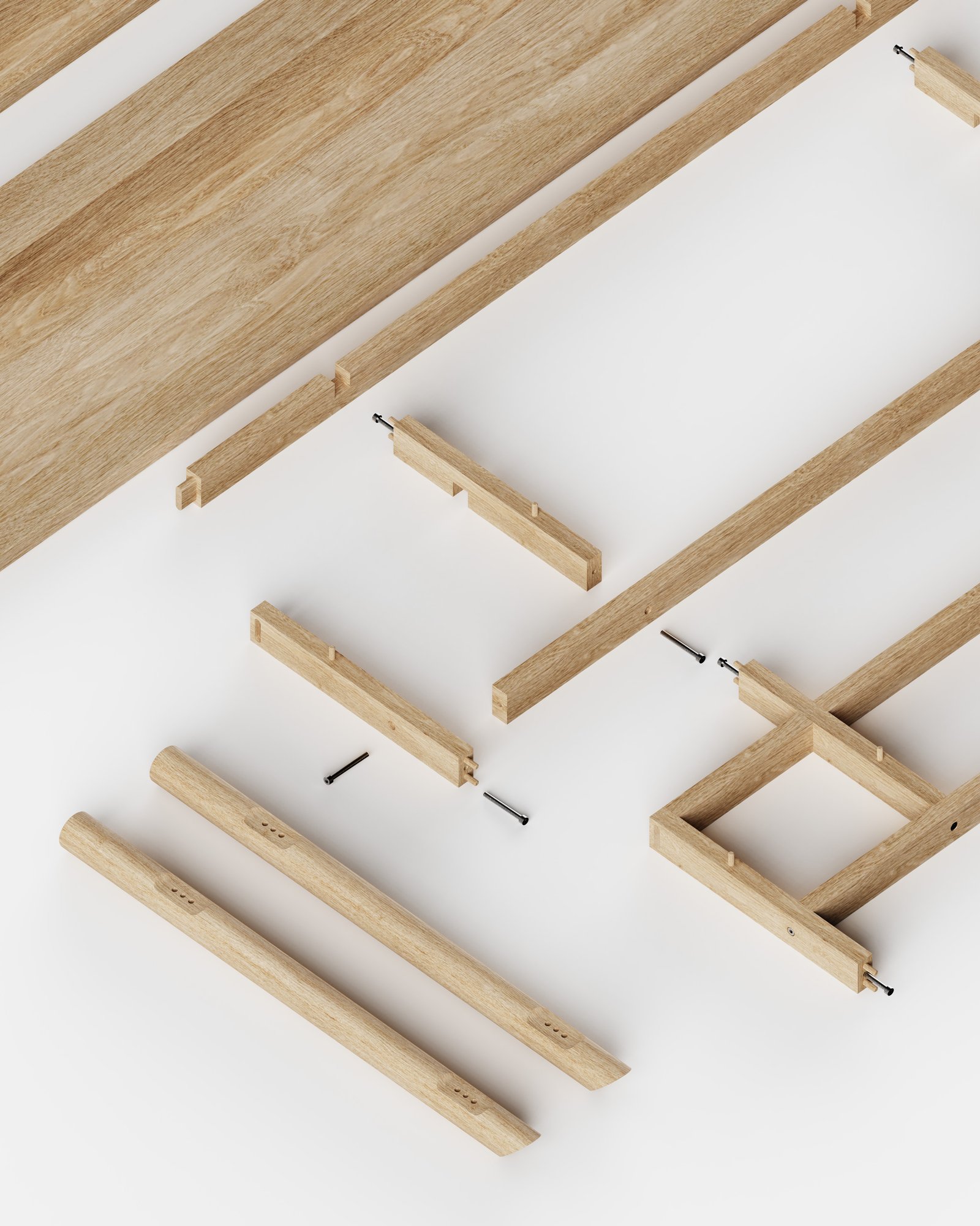 exploded view of pilotis shelves system.